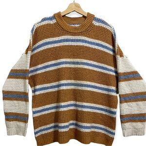 AEO Knit Sweater Oversized Chunky Striped Long Sleeves Crew Neck Womens Small
